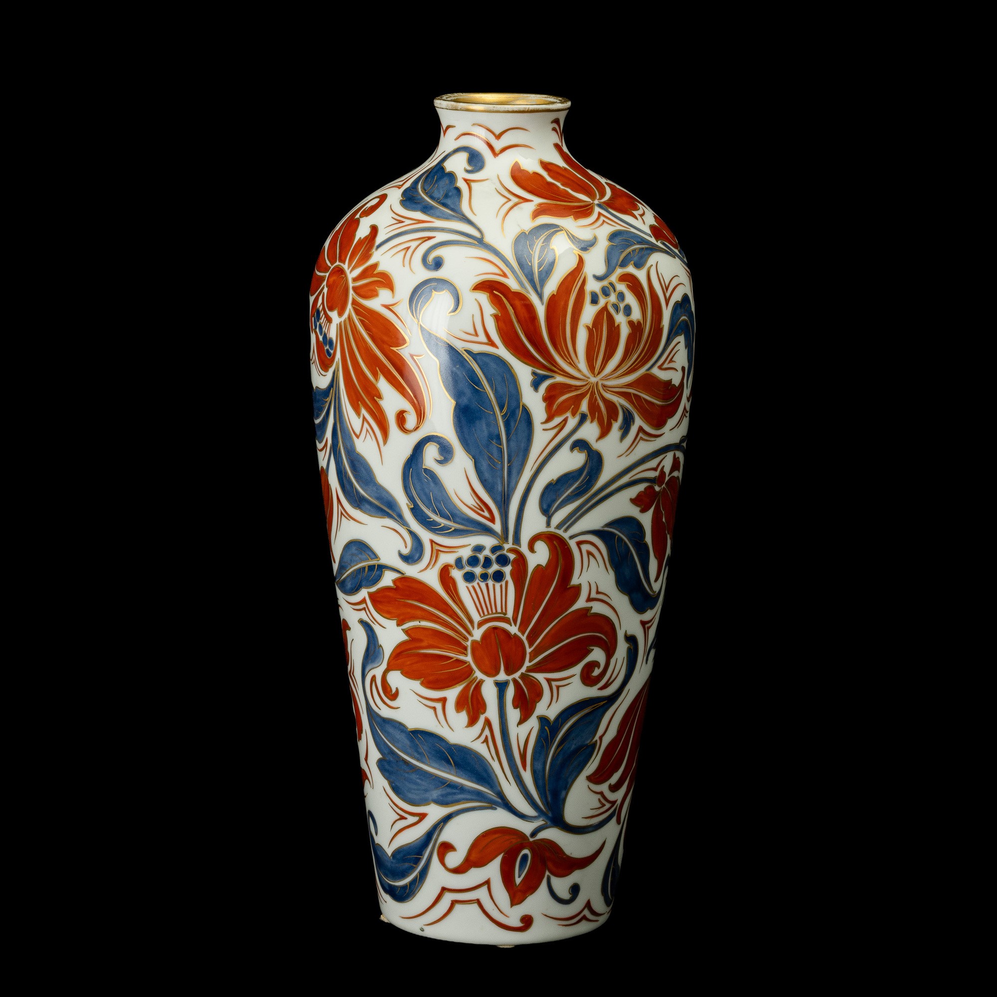 Giovanni Gariboldi - Vaso a balaustro in porcellana con decoro floreale policromo e filettature i...