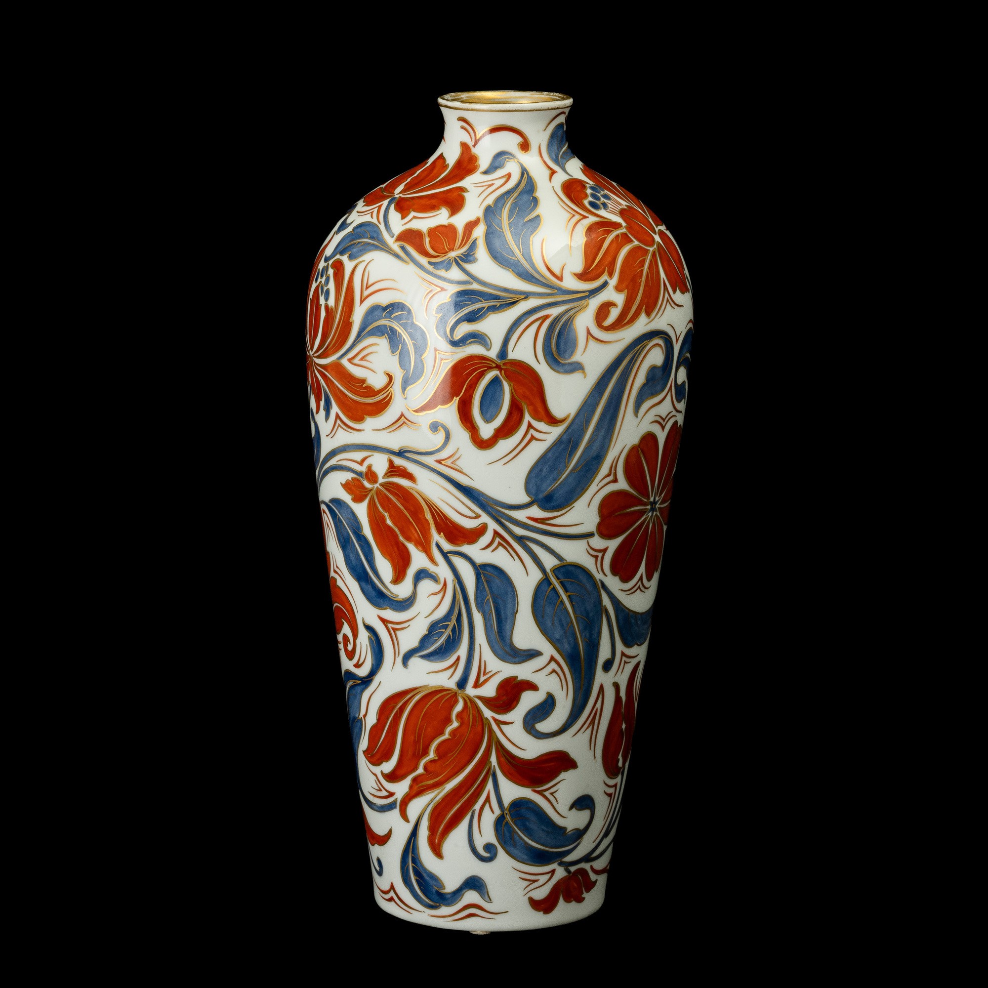 Giovanni Gariboldi - Vaso a balaustro in porcellana con decoro floreale policromo e filettature i...