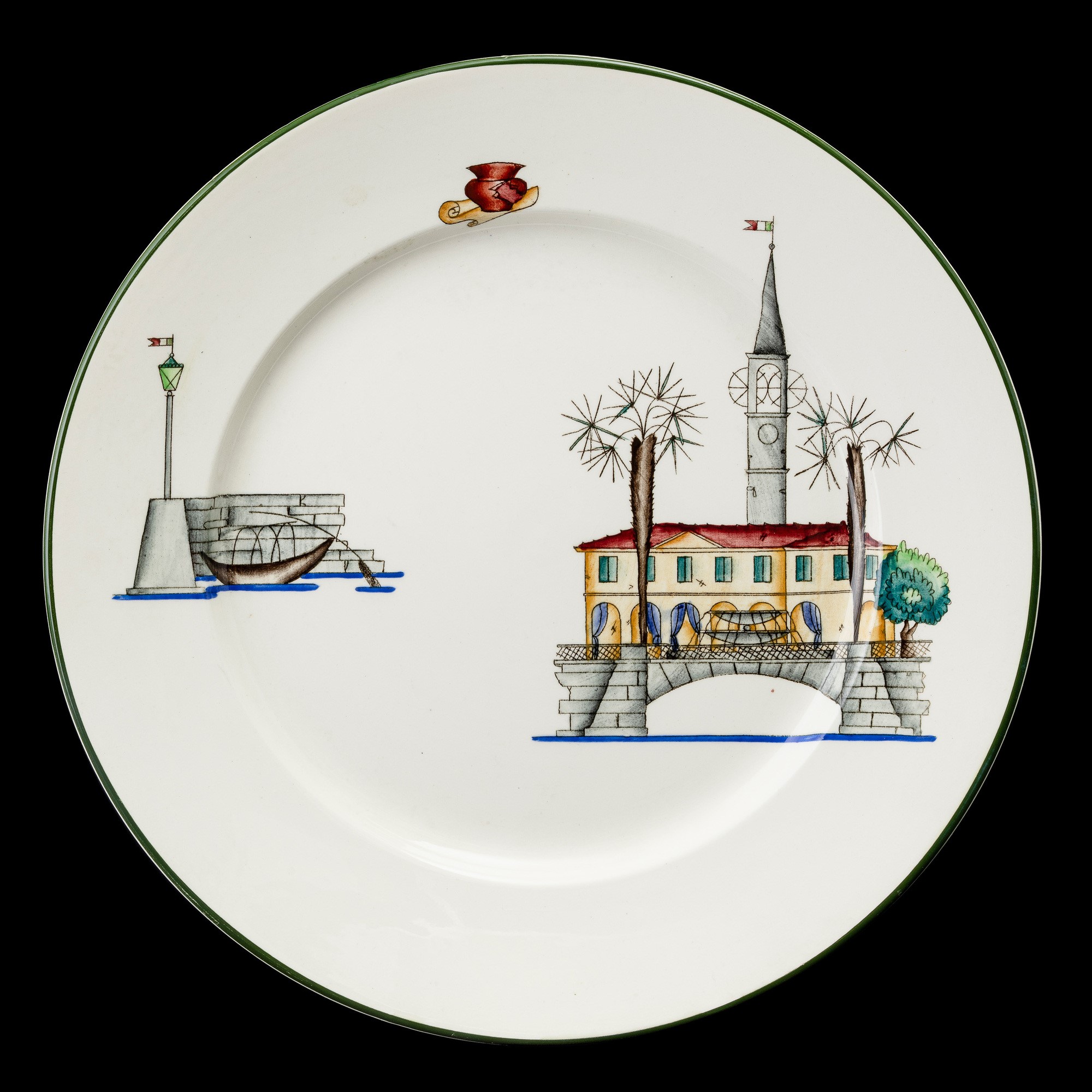 Guido Andloviz - Serie di sei piatti in terraglia con decoro del Lago Maggiore