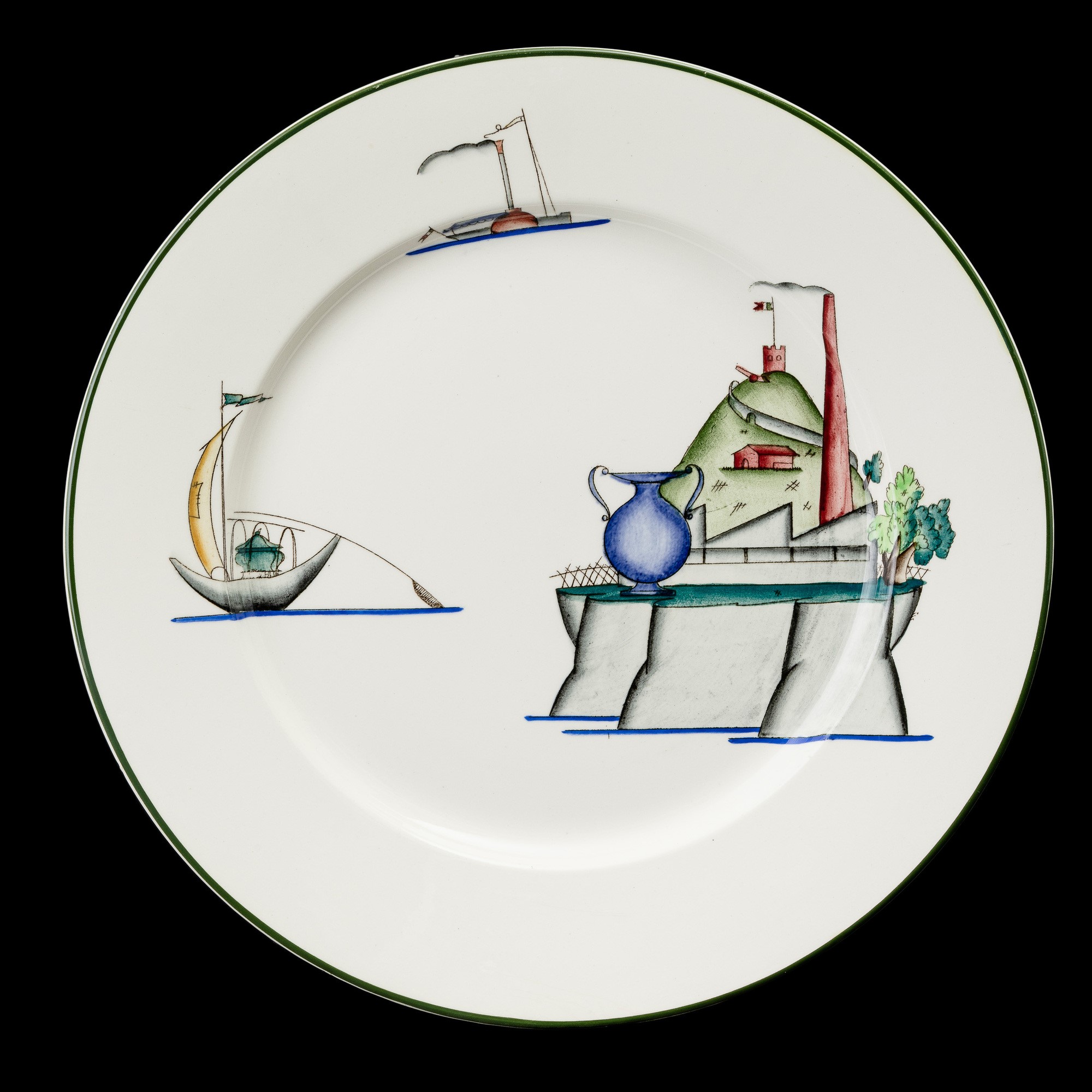 Guido Andloviz - Serie di sei piatti in terraglia con decoro del Lago Maggiore