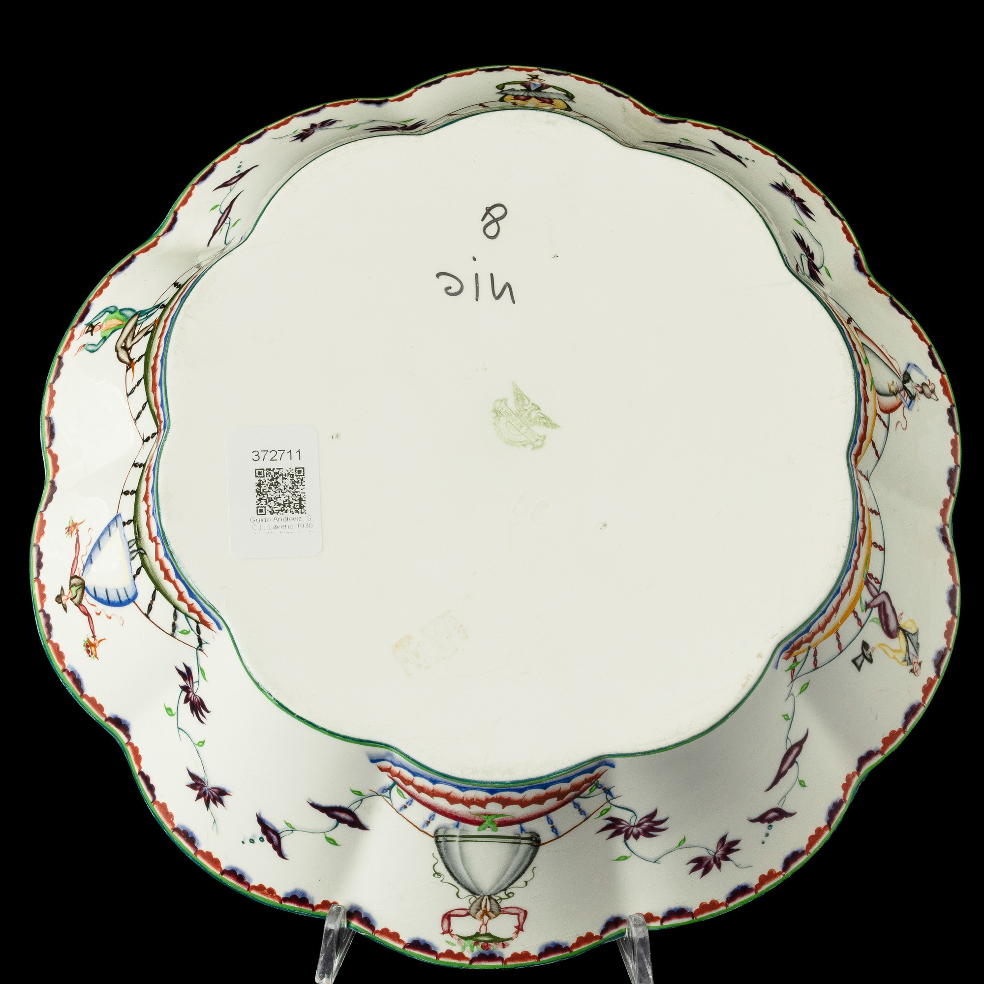 Guido Andloviz - S.C.I. Laveno, Piatto e coppa con decoro a personaggi entro paesaggio lacustre, ...