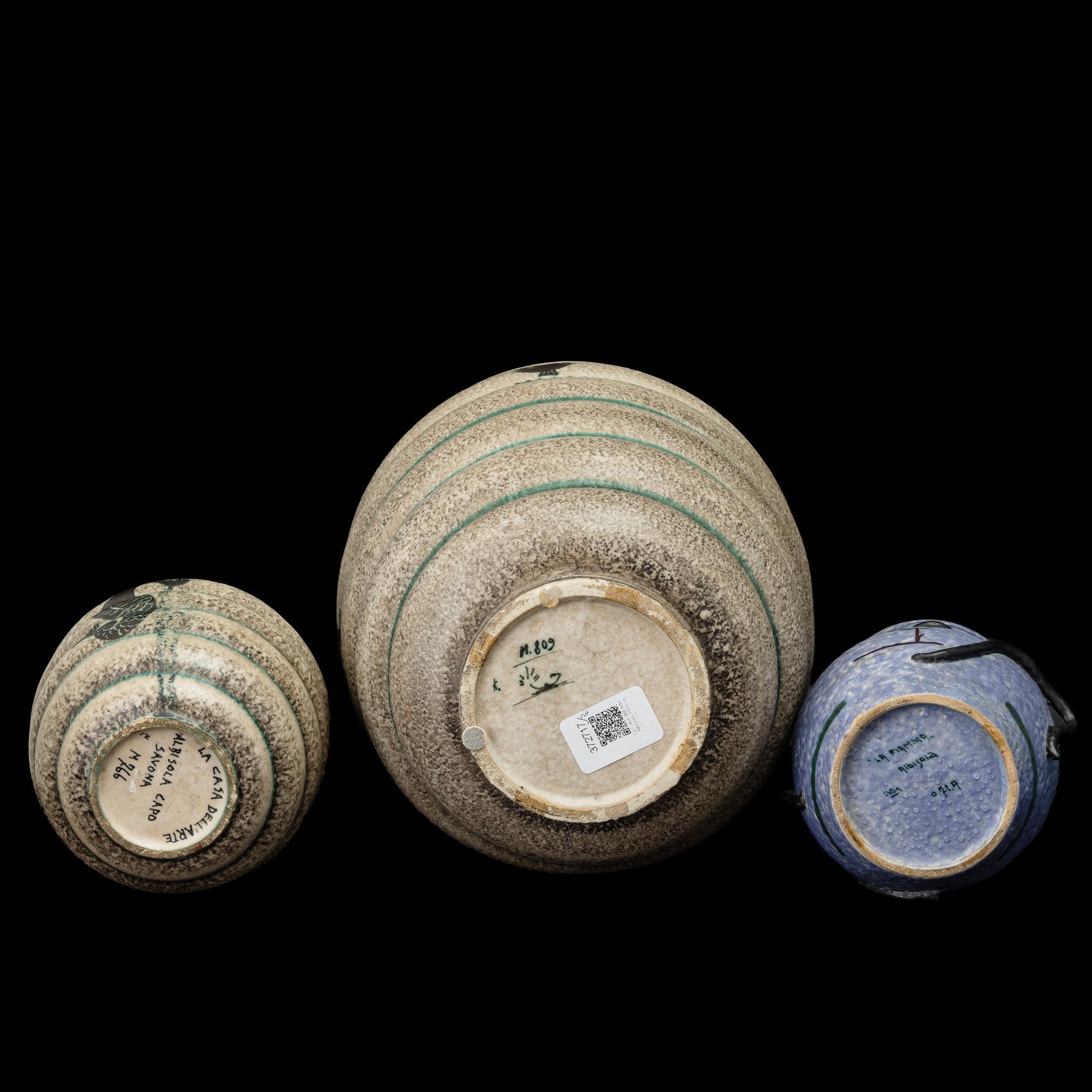 Ivos Pacetti - La Fiamma e La Casa dell’Arte (Albisola), tre vasi in ceramica con decoro policrom...