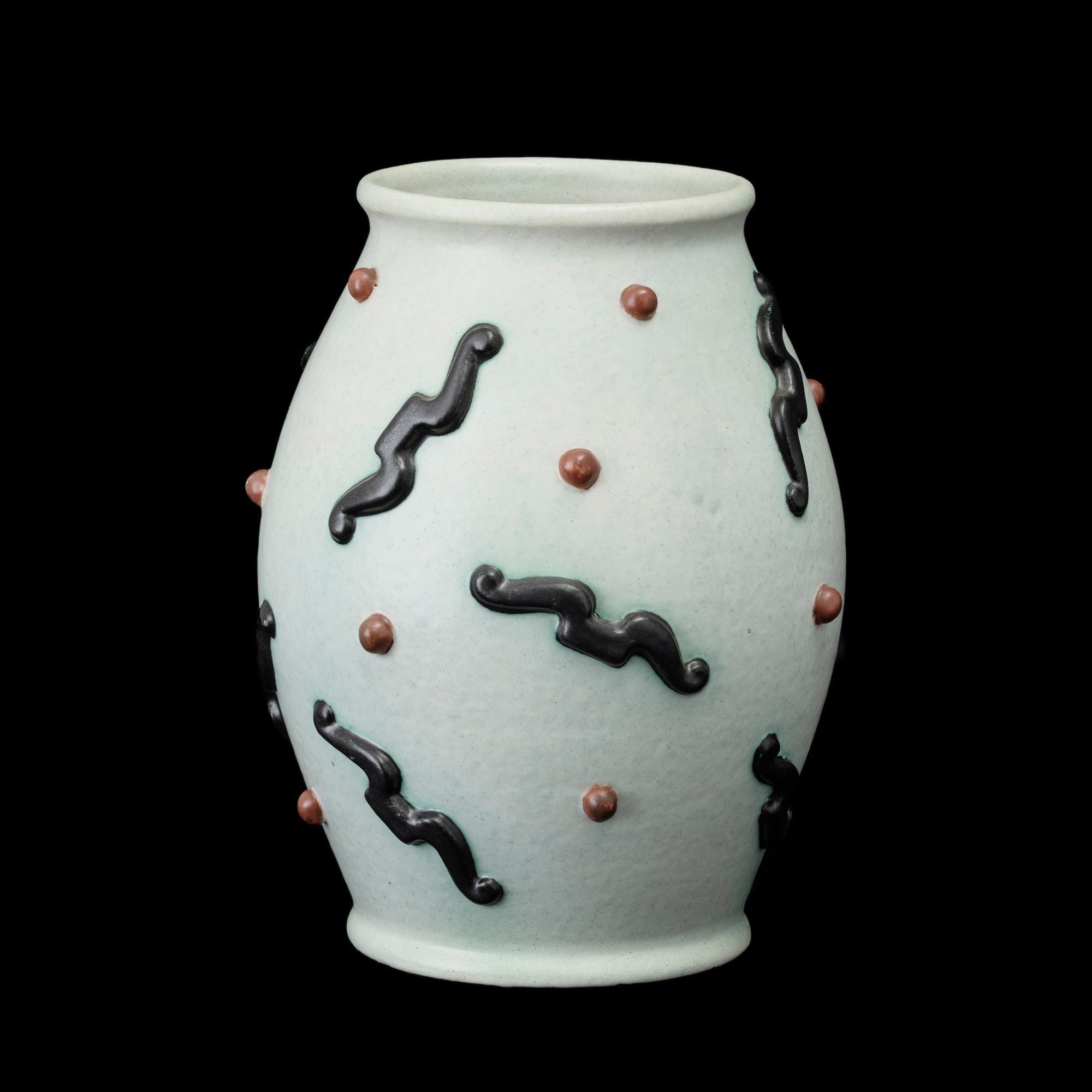 Ivos Pacetti - La Fiamma, vaso a uovo in ceramica con decoro a rilievo, Albisola (1940 ca.)
