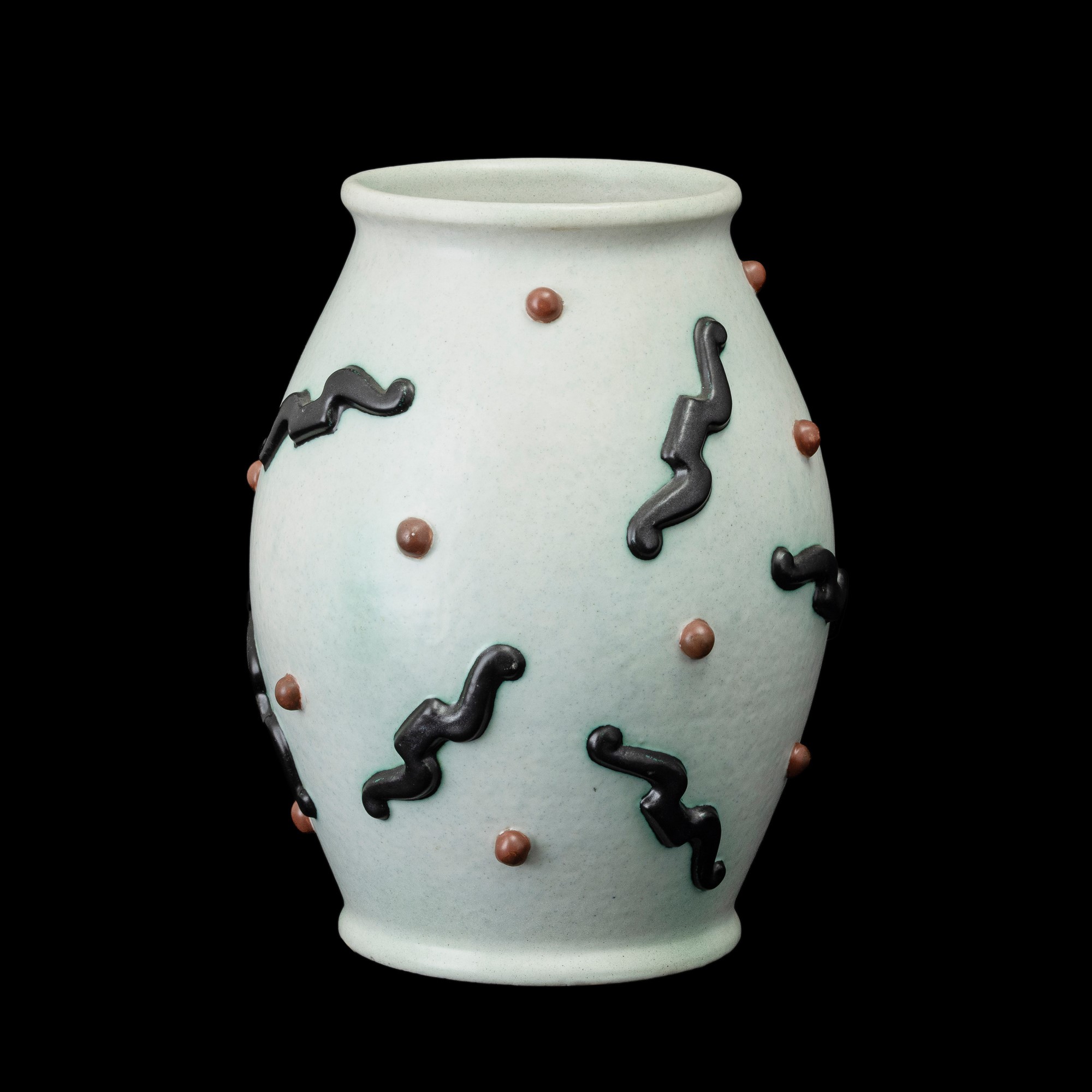 Ivos Pacetti - La Fiamma, vaso a uovo in ceramica con decoro a rilievo, Albisola (1940 ca.)