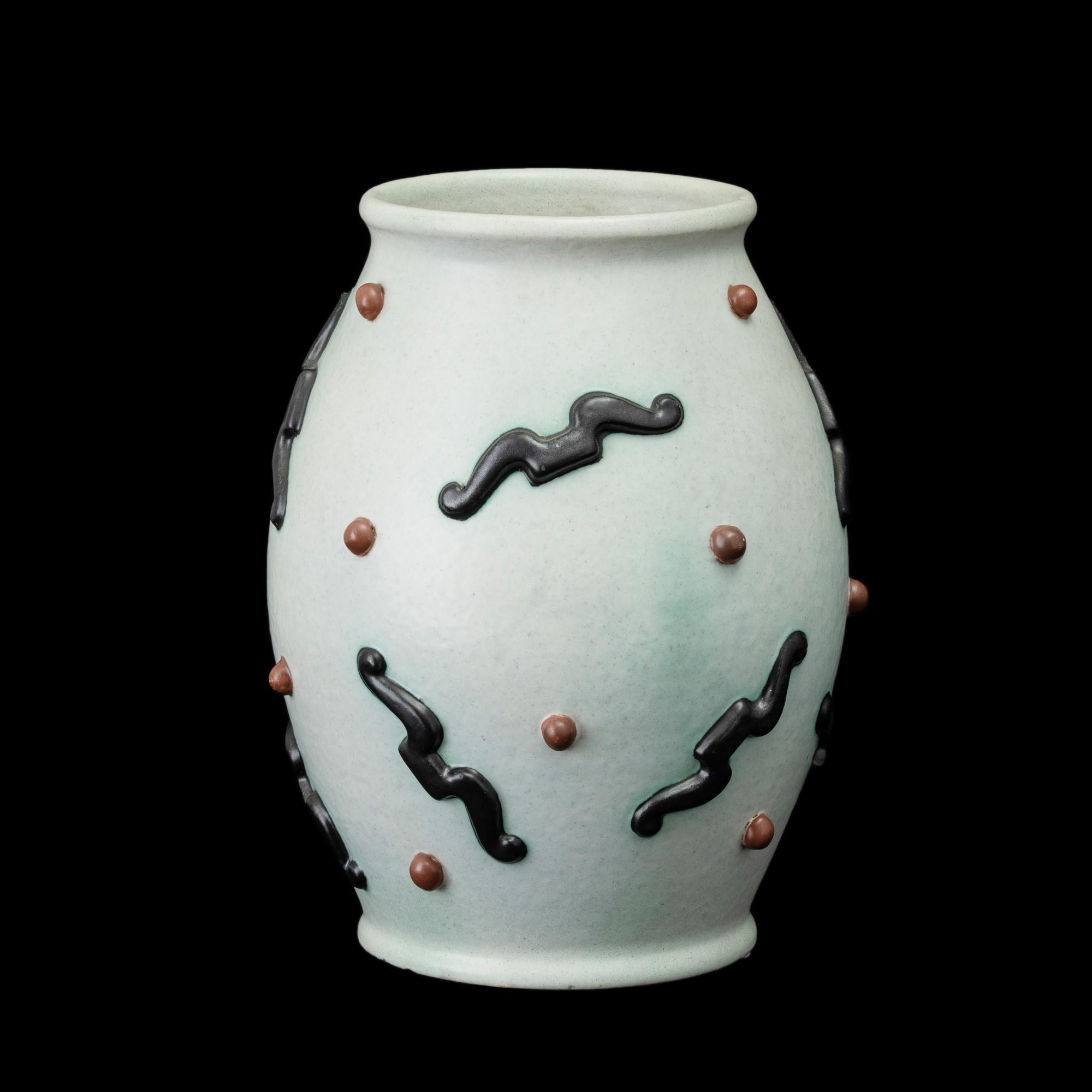 Ivos Pacetti - La Fiamma, vaso a uovo in ceramica con decoro a rilievo, Albisola (1940 ca.)