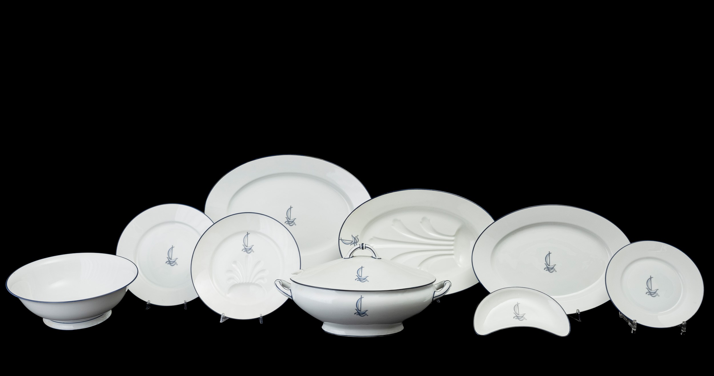 Gio Ponti - Pittoria di Doccia (Sesto Fiorentino), servizio di porcellana “Navicelle” con decoro ...