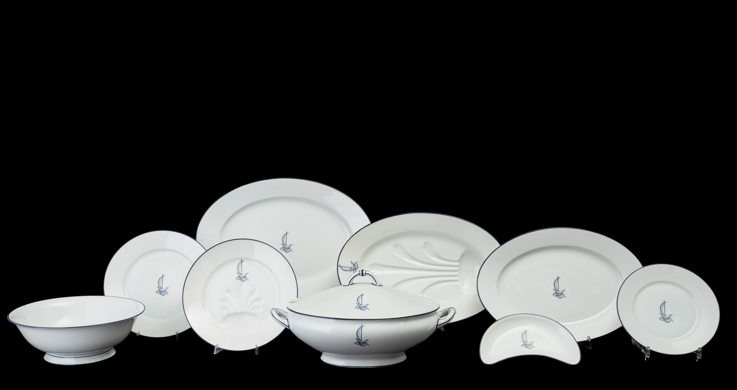 Gio Ponti - Pittoria di Doccia (Sesto Fiorentino), servizio di porcellana “Navicelle” con decoro ...