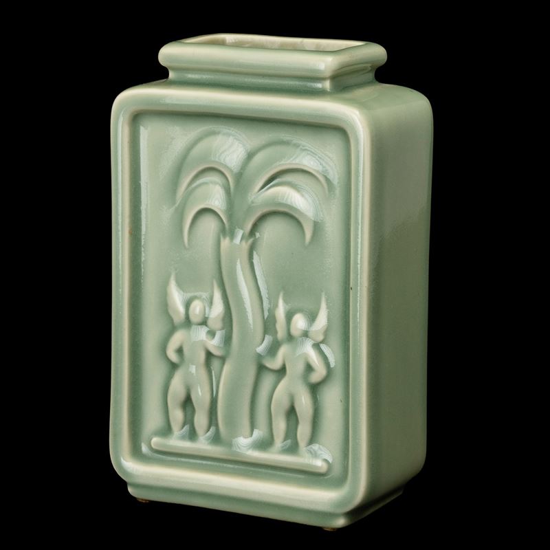 Gio Ponti - Pittoria di Doccia: vaso rettangolare in porcellana smaltata celadon (Sesto Fiorentin...