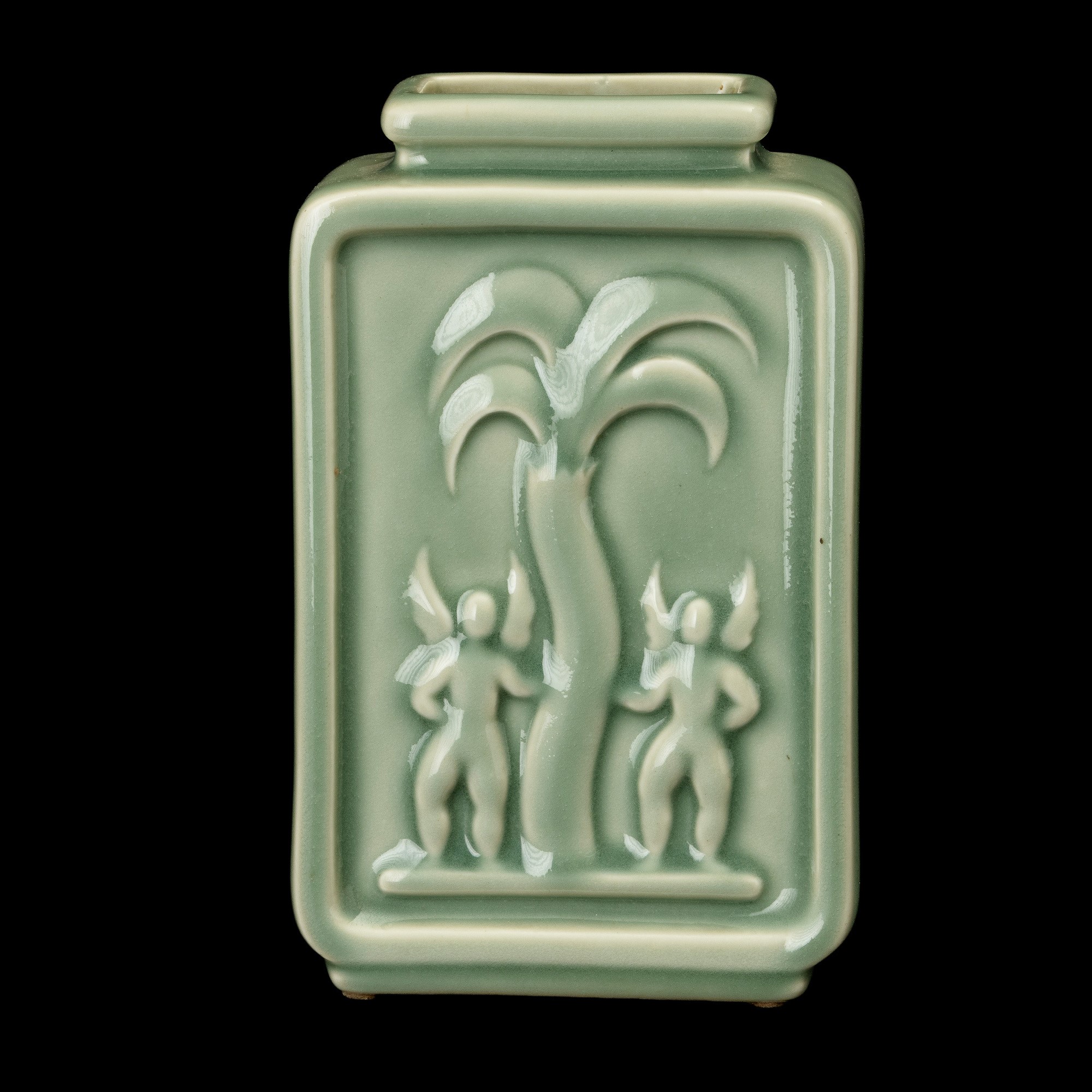 Gio Ponti - Pittoria di Doccia: vaso rettangolare in porcellana smaltata celadon (Sesto Fiorentin...