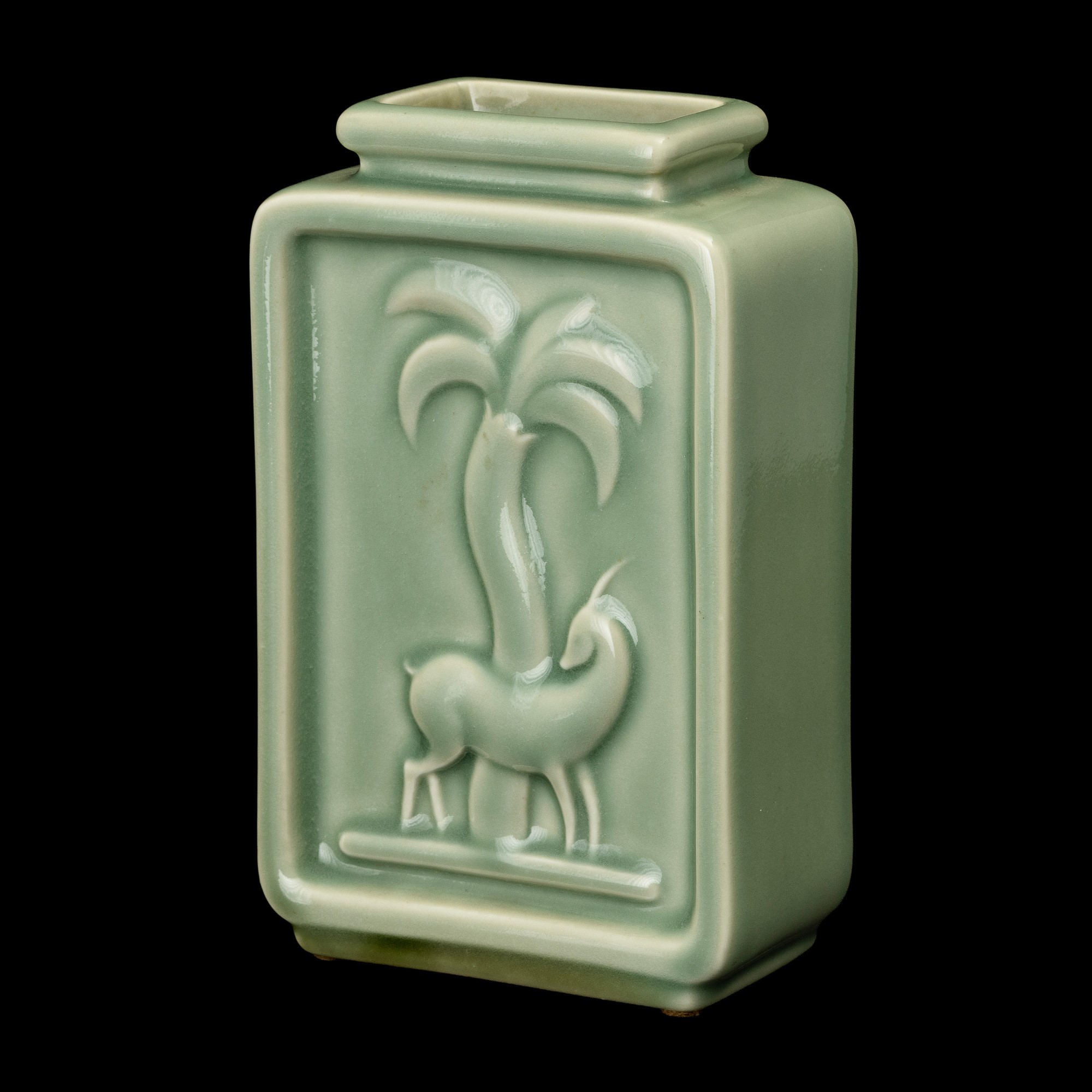 Gio Ponti - Pittoria di Doccia: vaso rettangolare in porcellana smaltata celadon (Sesto Fiorentin...