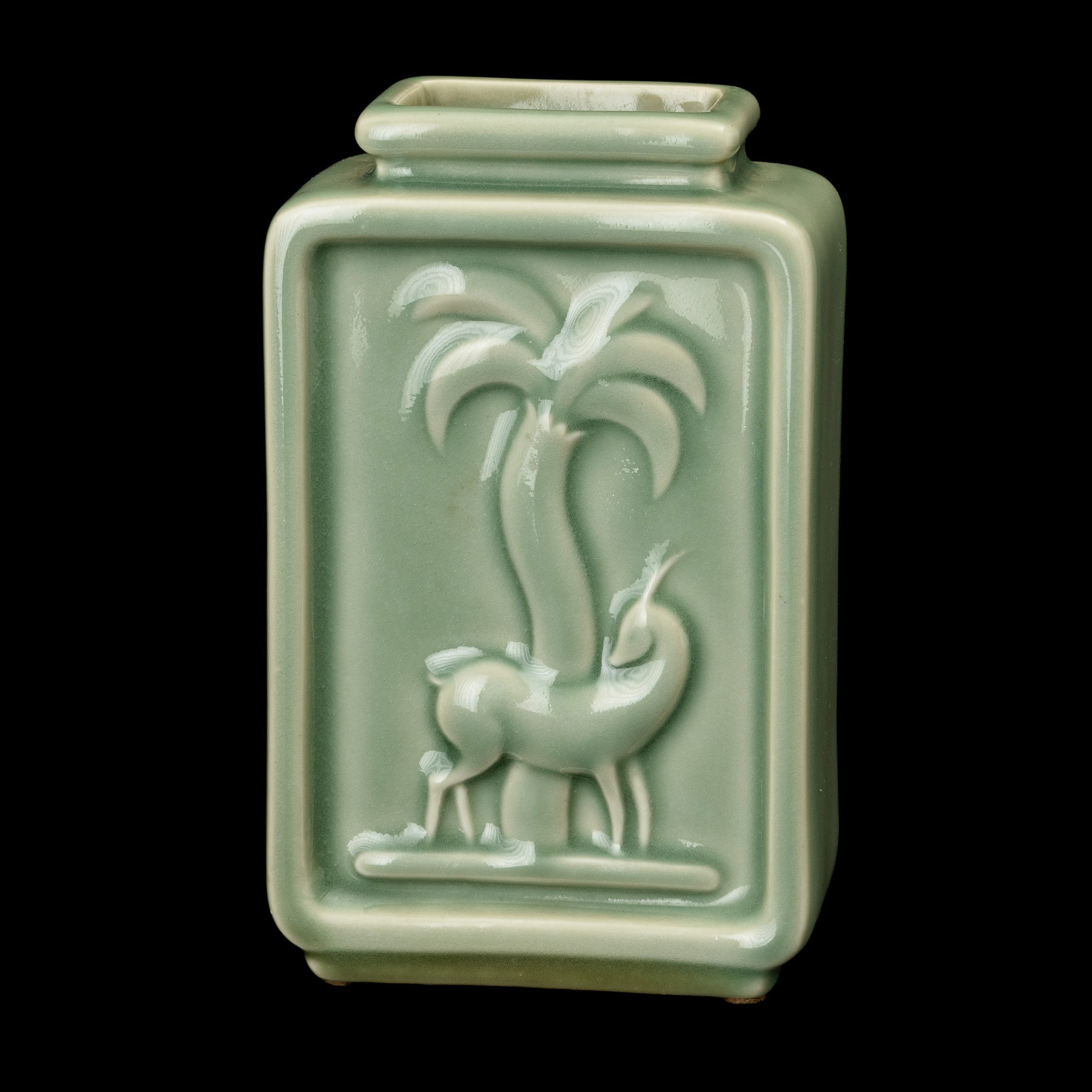 Gio Ponti - Pittoria di Doccia: vaso rettangolare in porcellana smaltata celadon (Sesto Fiorentin...