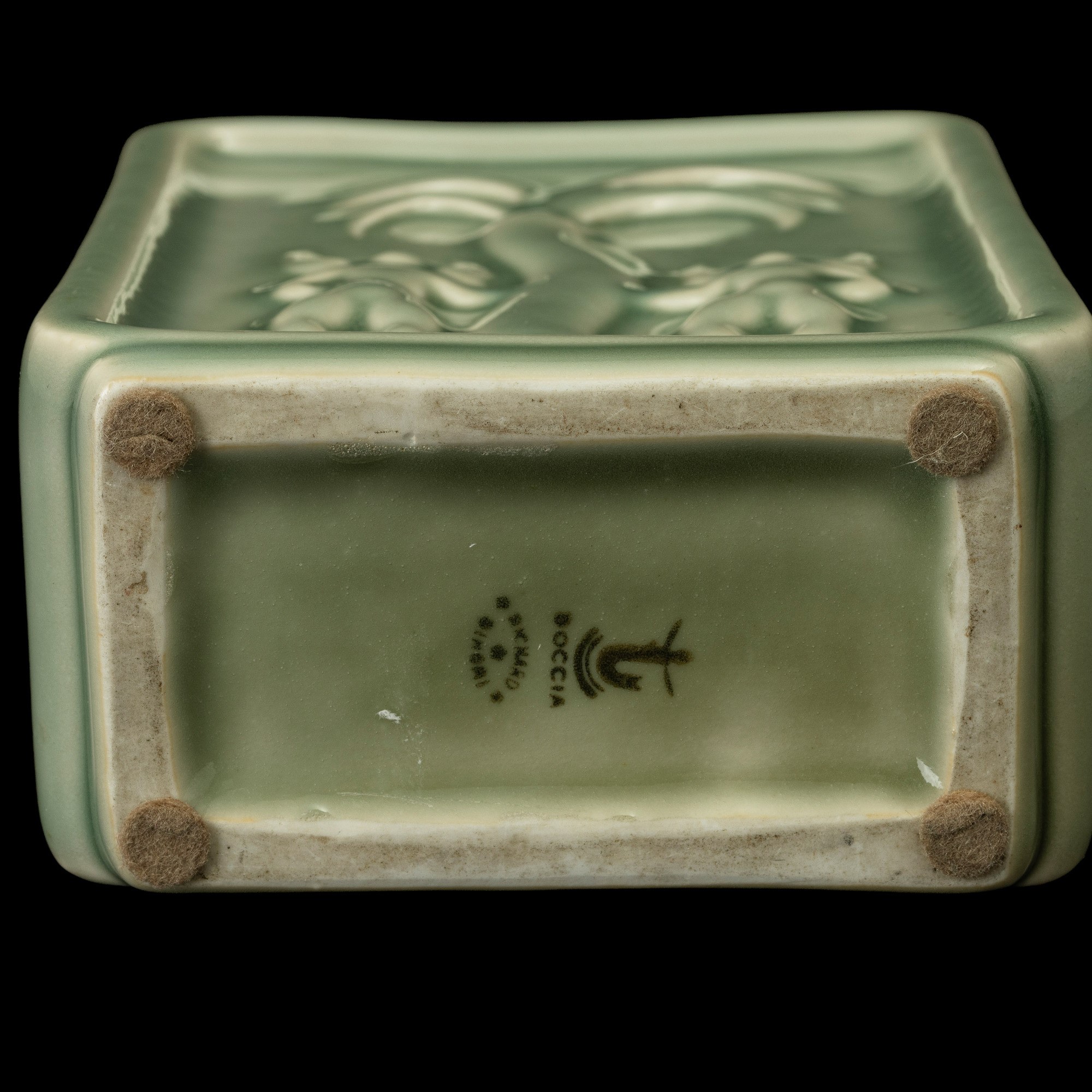 Gio Ponti - Pittoria di Doccia: vaso rettangolare in porcellana smaltata celadon (Sesto Fiorentin...