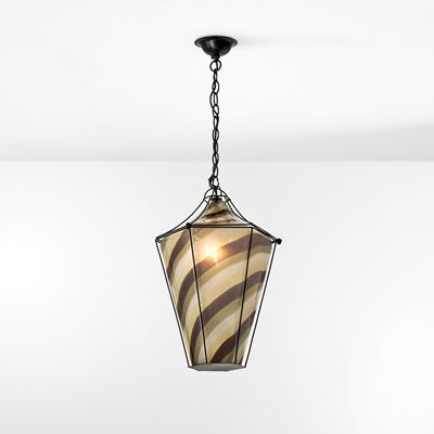 Lampada a sospensione in vetro di Murano a fasce ritorte colorato