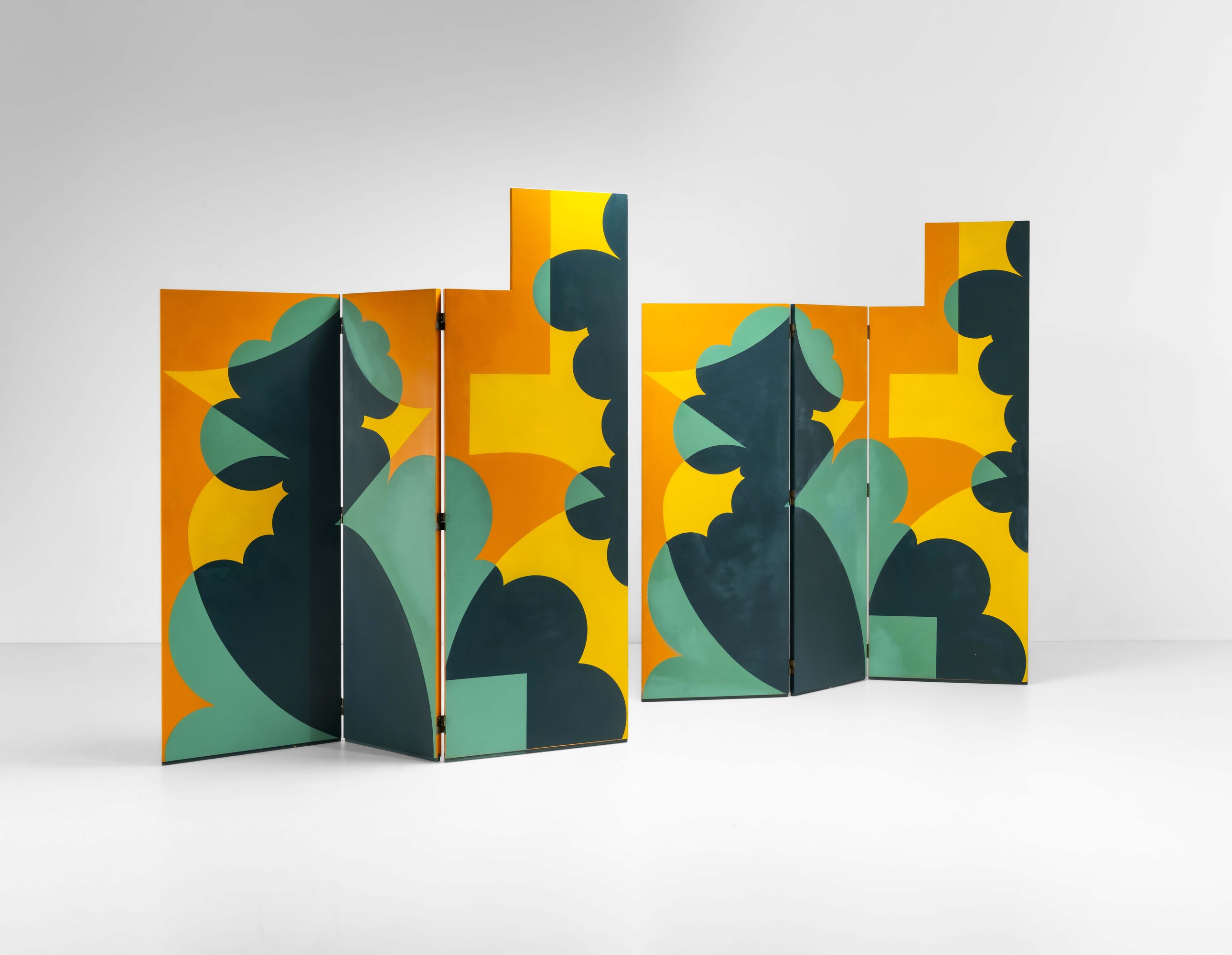 Giacomo Balla - Paravento da due elementi a tre pannelli, legno laccato dipinto a mano