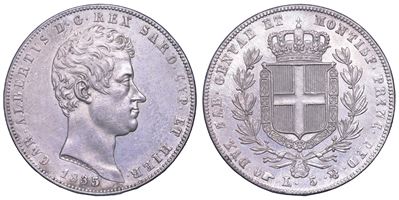Carlo Alberto di Savoia, 5 Lire 1835 (Regno di Sardegna) — Torino