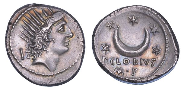 CLODIA. P. Clodius M. f. Turrinus, 42 a.C. Denario.