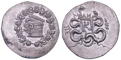 MISIA, Pergamo, Tetradracma cistoforico (dominio romano), 95–92 a.C.