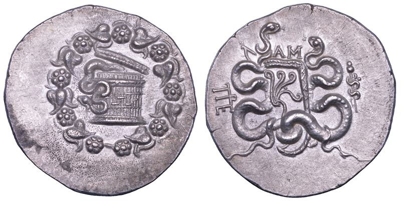 MISIA, Pergamo, Tetradracma cistoforico (dominio romano), 95–92 a.C.