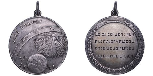 NAPOLI. FERDINANDO IV DI BORBONE, 1759-1799. Medaglia massonica ricavata da piastra 1791.