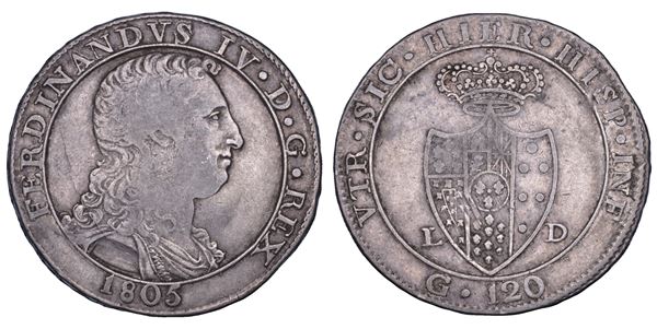 NAPOLI. FERDINANDO IV DI BORBONE, 1799-1805. II PERIODO. Piastra da 120 grana 1805.