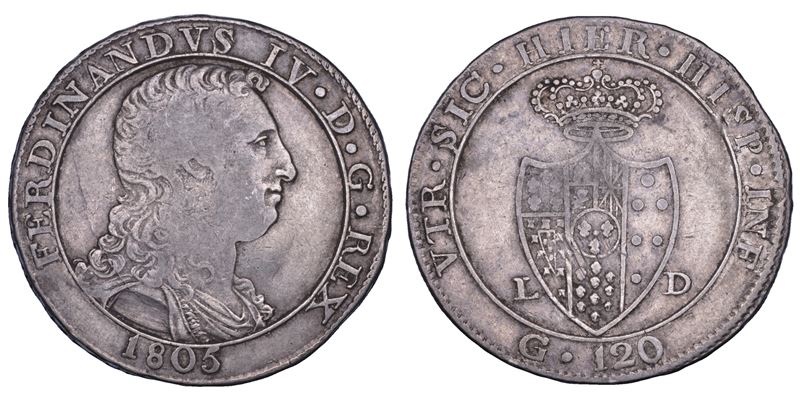 NAPOLI. FERDINANDO IV DI BORBONE, 1799-1805. II PERIODO. Piastra da 120 grana 1805.  - Asta Numismatica - Cambi Casa d'Aste