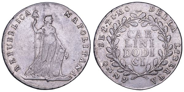 NAPOLI. REPUBBLICA NAPOLETANA 1799. Piastra da 12 Carlini 1799/A. VII.