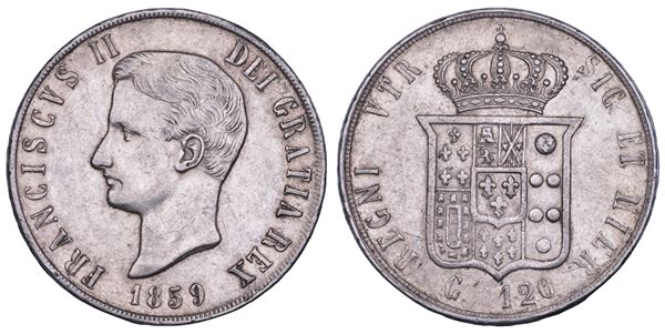 NAPOLI. FRANCESCO II DI BORBONE, 1859-1860. Piastra da 120 Grana 1859.