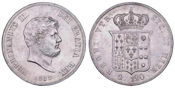 NAPOLI. FERDINANDO II DI BORBONE, 1830-1859. Piastra da 120 Grana 1857.