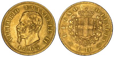 Vittorio Emanuele II di Savoia, 10 Lire Regno d'Italia, 1863 (Torino)