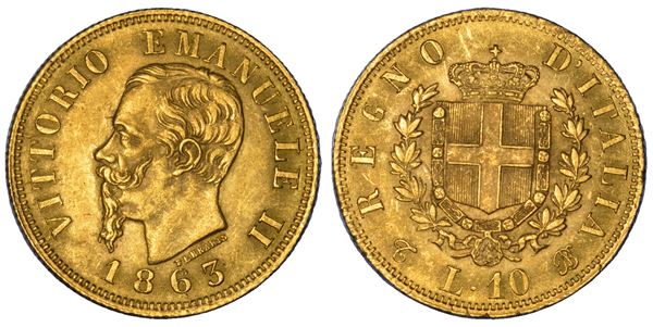 REGNO D'ITALIA. VITTORIO EMANUELE II DI SAVOIA, 1861-1878. 10 Lire 1863. Torino.