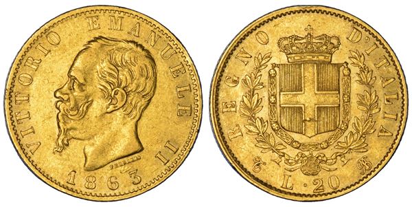 REGNO D'ITALIA. VITTORIO EMANUELE II DI SAVOIA, 1861-1878. 20 Lire 1863. Torino.