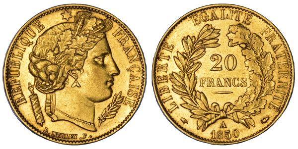 FRANCIA. DEUXIEME REPUBLIQUE, 1848-1852. 20 Francs 1850. Parigi.