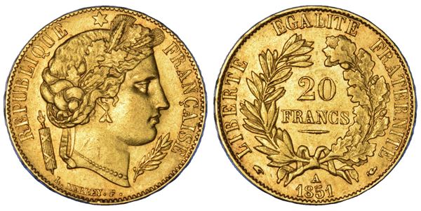 FRANCIA. DEUXIEME REPUBLIQUE, 1848-1852. 20 Francs 1851. Parigi.