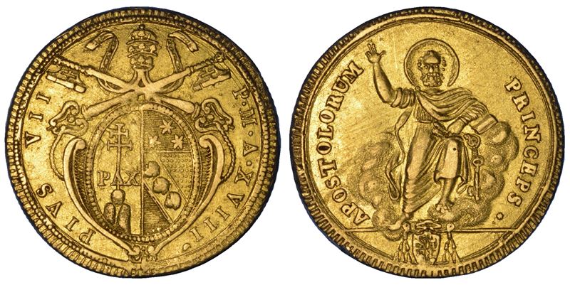 STATO PONTIFICIO. PIO VII (Gregorio Luigi Barnaba Chiaramonti), 1800-1823. Doppia romana A. XVIII. Roma.  - Asta Numismatica - Cambi Casa d'Aste