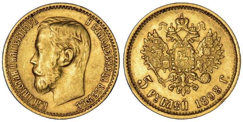 RUSSIA. NIKOLAJ II, 1894-1917. 5 Rubli 1898.  - Auction Numismatics - Cambi Casa d'Aste