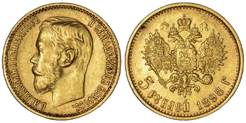 RUSSIA. NIKOLAJ II, 1894-1917. 5 Rubli 1898.  - Auction Numismatics - Cambi Casa d'Aste