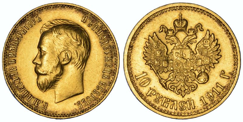 RUSSIA. NIKOLAJ II, 1894-1917. 10 Rubli 1911.  - Auction Numismatics - Cambi Casa d'Aste