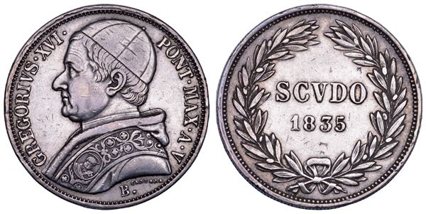 STATO PONTIFICIO. GREGORIO XVI (Bartolomeo Alberto Cappellari della Colomba), 1831-1846. Scudo romano 1835/A. V. Bologna.