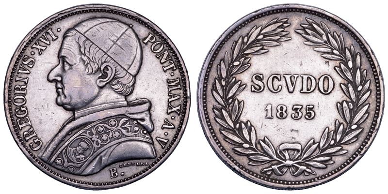 STATO PONTIFICIO. GREGORIO XVI (Bartolomeo Alberto Cappellari della Colomba), 1831-1846. Scudo romano 1835/A. V. Bologna.  - Asta Numismatica - Cambi Casa d'Aste