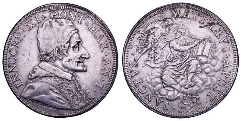 STATO PONTIFICIO. INNOCENZO XI (Benedetto Odescalchi), 1676-1689. Piastra A. I. Roma.  - Asta Numismatica - Cambi Casa d'Aste