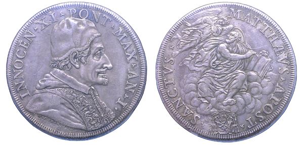 STATO PONTIFICIO. INNOCENZO XI (Benedetto Odescalchi), 1676-1689. Piastra A. I. Roma.