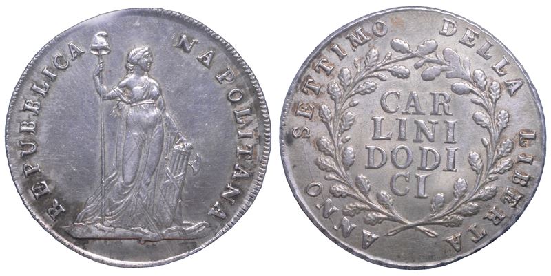 NAPOLI. REPUBBLICA NAPOLETANA 1799. Piastra da 12 Carlini 1799/A. VII.  - Asta Numismatica - Cambi Casa d'Aste