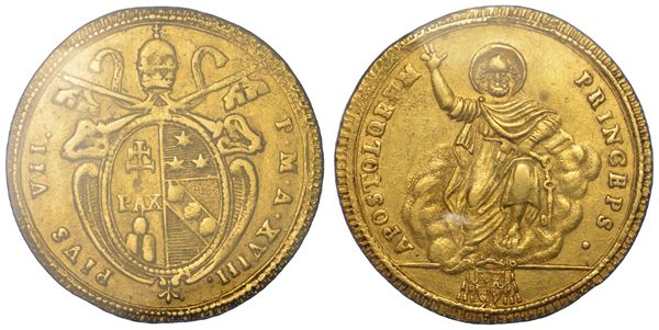 STATO PONTIFICIO. PIO VII (Gregorio Luigi Barnaba Chiaramonti), 1800-1823. Doppia romana A. XVIII. Roma.