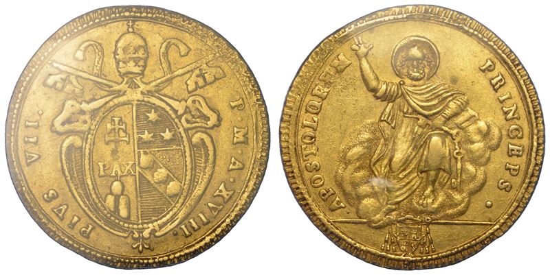 STATO PONTIFICIO. PIO VII (Gregorio Luigi Barnaba Chiaramonti), 1800-1823. Doppia romana A. XVIII. Roma.  - Asta Numismatica - Cambi Casa d'Aste