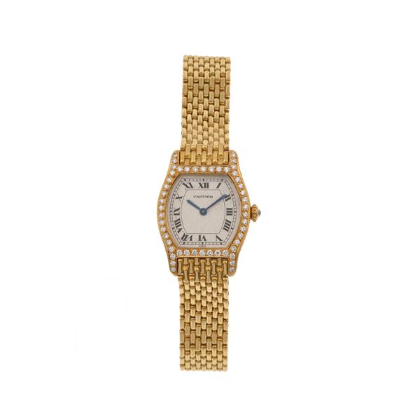 Lady's diamond-set and gold wristwatch. Signed Cartier, 960700210. Movement not serviced