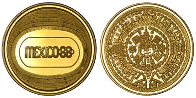 Medaglia in oro 900, Messico 1968 (Olimpiadi) con calendario azteco