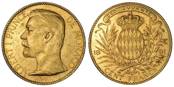 MONACO. ALBERT I, 1889-1922. 100 Francs 1891.