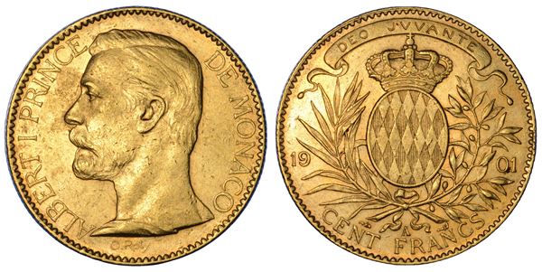 MONACO. ALBERT I, 1889-1922. 100 Francs 1901.