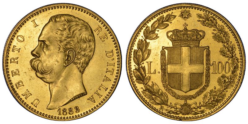 Umberto I di Savoia, 100 Lire Regno d’Italia (1883) – Oro, 35,20 mm