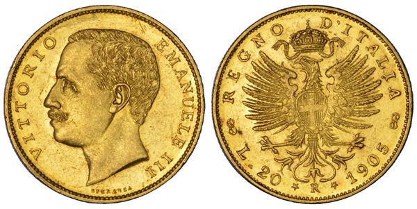 REGNO D'ITALIA. VITTORIO EMANUELE III DI SAVOIA, 1900-1946. 20 Lire 1905.